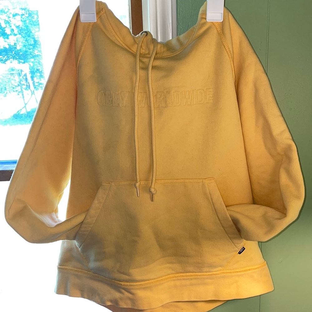 Yellow obey hooded sweatshirt